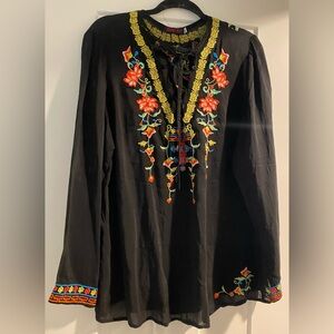 Xl Johnny Was Black Tunic with Colorful Embroidery